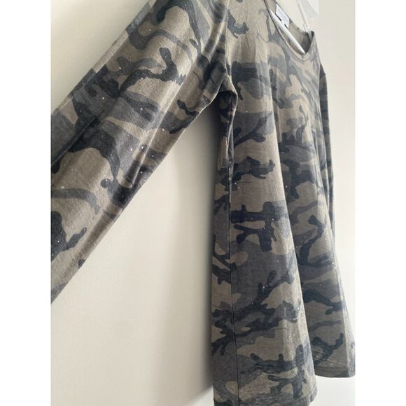 Michael Stars Madison Brushed Army Green Camo Long Sleeve Womens Small Sparkle - Picture 3 of 6